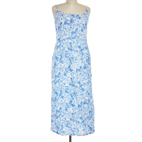 Quince 100% European Linen Scoop Neck Midi Dress M Blue Floral Waterfall NWT - Picture 1 of 8